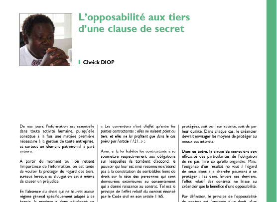 L'opposabilité aux tiers d'une clause de secret